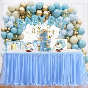 Albassa Baby Blue Tulle Table Skirt for Baby Shower Boy 6ft Light Blue Tulle Tutu TableCloth for Boy Birthday Party Baby Shower Cake Table Decorations