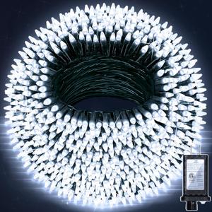 350LED 90FT Christmas Lights Indoor Outdoor, 12 Modes Cool White Outdoor String Lights with Timer & Dimmable, Green Wire Christmas String Lights for Tree Patio Yard Fence Bedroom Wedding Garden Decor