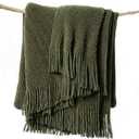 lifein Throw Blanket for Couch, Soft Green Boho Decor Bed Throw,Cozy Knitted Chenille Farmhouse Lightweight Throw for Spring(Olive Green,50 * 60")