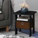 Furinno Andrey 3-Tier Square Side Table with Storage Bin, Dark Americano, 1-Pack, 3-Tier with Bin