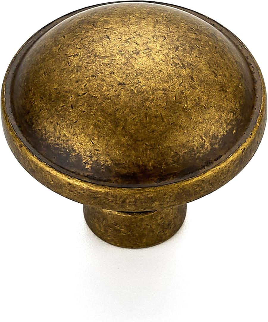 Ravinte 25 Pack 1-1/4 Inch Diameter Kitchen Cabinet Knobs Antique Brass Dresser Knobs Round Solid Cabinet Drawer Pulls for Kitchen Cupboard Hardware (Single Hole)