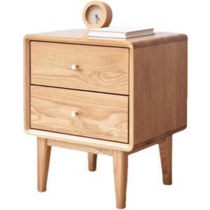 Solid Oak Nightstand with 2 Drawers, Mid Century Modern Nightstands, Light Wood Night Stand, Wood End Side Table for Smal Spaces, Small Bedside Table for Bedroom(Natural Oak, 19.69" H)