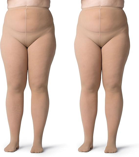 Silky Toes Plus Size Tights for Women Opaque Curvy Nylons Stockings 1-2 Pair Colored 1X 2X 3X 4X 5X 6X 7X (Natural - 2 Pairs, 42-46)