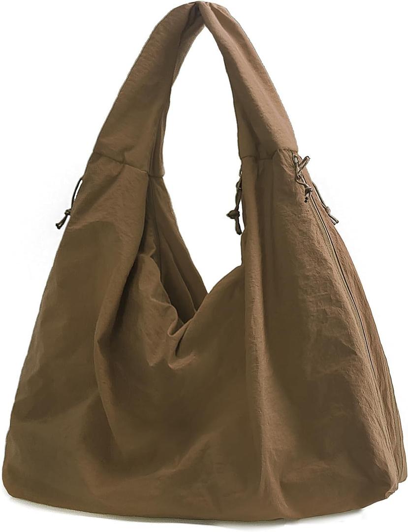 Large Nylon Hobo Bag Women Crescent Shoulder Bag Vintage Tote Bag Casual Shopper Handbag for Women (Coffee)