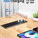 Recessed Power Strip with 20W USB C Port, Fast Charging USB A Port Conference Recessed Outlet, Space-Saver for Furniture Side Table, End Table, Desk Outlet with 6ft Cord, 45° Thin Flat Plug, Black