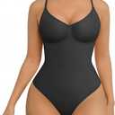 FeelinGirl Shapewear Bodysuit for Women Tummy Control Waist Bodysuit Thong Shapewear Body Shaper Going Out (Black, L)