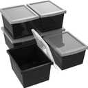 Storex 4 Gallon Storage Bin with Lid  Plastic Classroom Organizer for Books and Supplies, Black, 6-Pack (61427U06C),Exterior Measures 13-5/8 x 11-1/4 x 7-7/8 inches