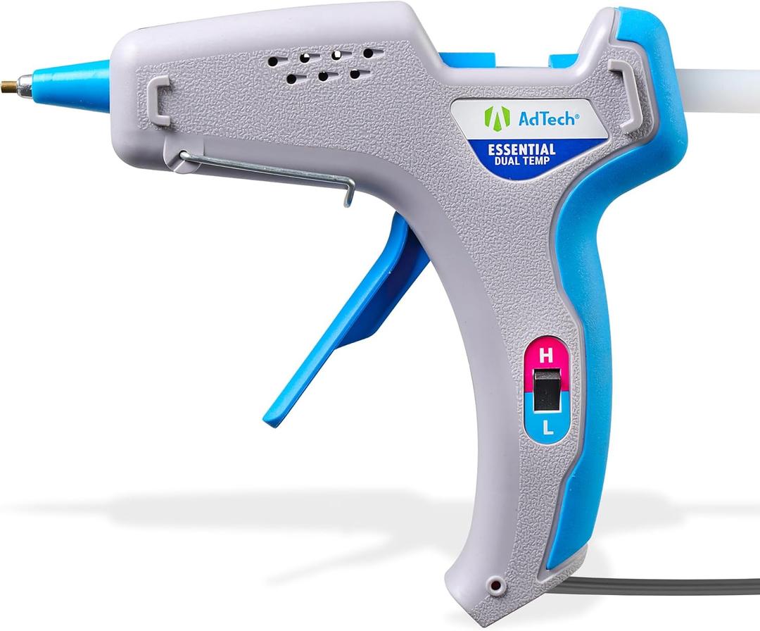 AdTech Essential Dual-Temp Hot Glue Gun | High & Low Temp for Crafting, DIY & Repairs | Ergonomic Design, 5-Foot Cord & Built-in Stand | Bonds Wood, Fabric, Metal & More