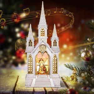 Church Snow Globe Lighted,Christmas Snow Lantern,Angel holy Family Nativity Christmas Eve Glitter Snow Globe with Musical,Christian Decorations Indoor,2 Way Powered (Color 8)