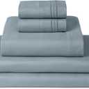 Mellanni Split King Sheets Set - 5 PC Iconic Collection Bedding - Hotel Luxury, Extra Soft, Cooling Bed Sheets - Wrinkle, Fade, Stain Resistant (Split King, Spa Blue)