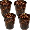 Honeydak Set of 4 Tortoise Leopard Print Brown 10 oz Rocks Glasses Stylish Stemless Cocktail Cups Glass Glassware Tumbler Ideal for Gin, Tequila, Vodka, Soft Drinks