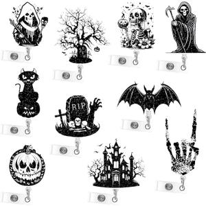 2 x Morcheiong 10 Pack Halloween Retractable Badge Holders with Swivel Alligator Clip Nurse Badge Reel ID Badge Holders Retractable Clip for Students Teachers Office Workers