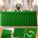 1 Pack Spandex Table Cover Skirt for 8ft Rectangle Tables, Green Stretch Table Cloth with Floor-Length Ruffle, Elastic Fitted Skirted Tablecloth for Elegant Wedding Banquet Party Buffet Decoration