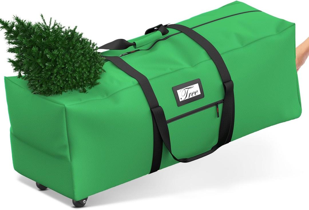 Mrrihand Christmas Tree Storage Bag, Large Artificial Anti-Tear Heavy-Duty 600D Oxford Cloth Xmax Christmas Tree Storage Box with Rolling Wheels, Christmas Tree Storage Container (Bright Green, 9Ft)