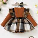 Baby Girl Winter Clothes Toddler Girl Spring Outfit Long Sleeve Ruffle Romper Suspender Skirt Headband Set (M)