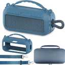 JCHPINE Silicone Cover and Hard Carrying Case for Bose SoundLink Plus Speaker, Protective Silicone Case with Handle and Shoulder Strap (Blue Case)