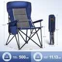 LET'S CAMP Oversized Camping Chairs 29.52" High Back Heavy Duty Lawn Chair Support 500LBS, Portable Collapsible Chair with Cup Holder, Side Pocket,2 Pack(Blue), Twin Pack