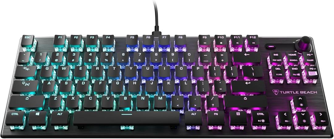 Turtle Beach Vulcan TKL Tenkeyless Linear Mechanical Titan Switch PC Gaming Keyboard with Per-Key AIMO RGB Lighting, Anodized Aluminum Top Plate and Detachable USB-C Cable - Black