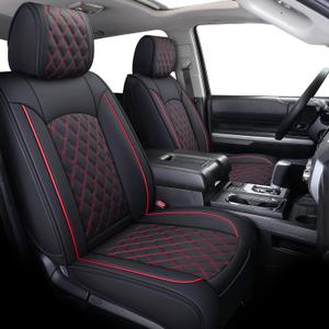 YIERTAI Trucks Seat Covers Compatible with 2008-2023 2024 2025 2026 Toyota Tundra SR5 Crewmax Double Cab Crew Extended Cab Pickup Waterproof Leather Seat Protectors(5 PCS Full Set/Black-Red)