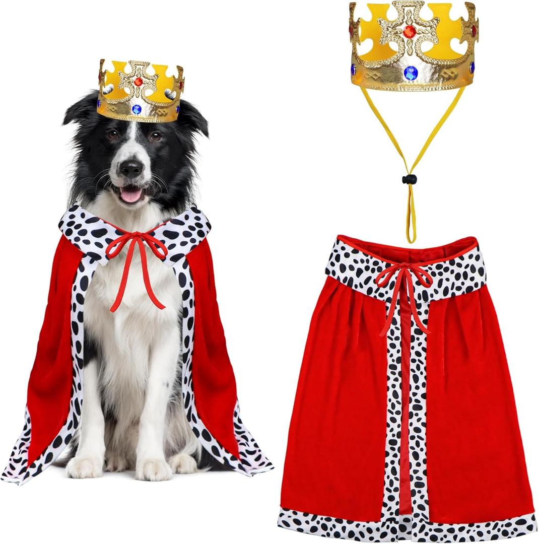 Dog Halloween Costumes, Dog King Costume Funny Pet King Cloak and Crown Set Prince Cape Halloween Costumes for Small Medium Large Dogs Pets (Medium) (Red)