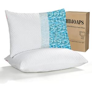 Cooling Pillow for Sleeping Queen Size Set of 2, Shredded Memory Foam Pillows Adjustable Firm Bed Pillow with Zipper, Cool Pillow for Hot, Side, Back and Stomach Sleepers