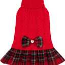 KYEESE Dog Sweater Warm Pullover Pet Coats Thick Dogs Clothes with Bowtie Soft Turtleneck Pet Sweater Dress Stretchy Cat Sweaters Comfy Knitwear Dog Sweaters for Small Dogs Girl, Red, Large