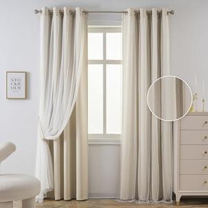 HOME Living Room Curtains 84 Inchs Long Beige Curtains for Girls Bedroom Double Layer Curtains White Spots Sheer Grommet Room Darkening Curtain Drapes with Tiebacks for Boys Kids Room W52 X L84