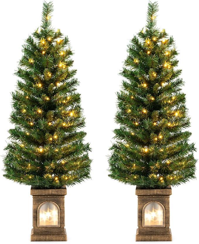 Goplus 4ft Pre-Lit Christmas Tree for Entrances, Set of 2 Artificial Potted Xmas Tree with 100 LED Lights, Timer, 3 Lighting Modes, 160 Branch Tips, Antique Urn Base, Porch Holiday Decor Goplus 4ft Pre-Lit Christmas Tree for Entrances, Set of 2 Artificial Potted Xmas Tree with 100 LED Lights, Timer, 3 Lighting Modes, 160 Branch Tips, Antique Urn Base, Porch Holiday Decor