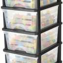 VEVOR Plastic Storage Drawers Cart, 4 Drawers Storage Organizer with Wheels, Rolling Closet Organization and Storage Dividers, Dresser Organizer Clear Bins for Office Supplies, Craft Rooms, Classrooms