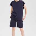 DANI CHINS Boys Loose Athletic Shirt and Shorts Set Kid Outfit with Pockets (Blue)