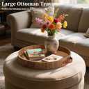 Ottoman Tray with Handles, 20 Inches Round Large Tray for Ottoman Wooden Serving Tray Decorative Trays for Living Room Wooden Trays for Party, Dinner, Breakfast, Appetizers, Entertaining Guests