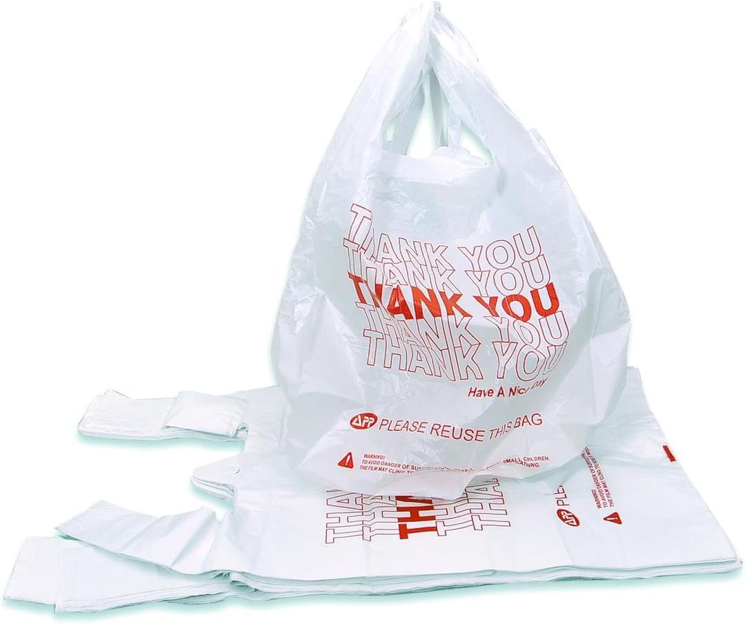 Thank You Plastic Bags - Size - 11" x 6" x 21" - White - Grocery, Shopping Bag, Restaurants, Convenience Store.
