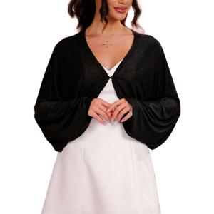 GORAIS Women Bolero Shrug Black Long Sleeve Evening Jacket Open Front Prom Cardigan for Dresses (Black)