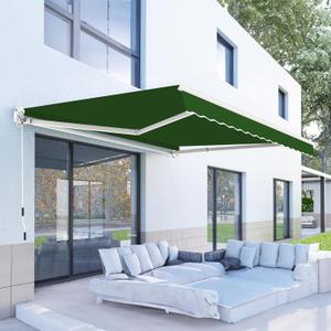 PATISOL 10'x8' Patio Awning Retractable Fully Assembled Manual Sunshade Shelter Aluminum Frame, 100% 280G Polyester Water-resistant Outdoor Window Door Awning Deck Canopy Balcony Yard Business (Green)