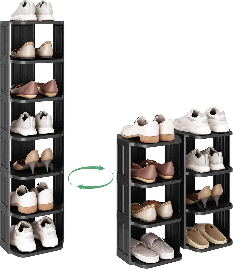 Kitstorack Vertical Shoe Rack: 8 Tiers Stackable Shoe Rack for Closet DIY Free Standing Shoe Organizer Small Shoe Shelf for Small Spaces and Narrow Spaces Plastic (Black)