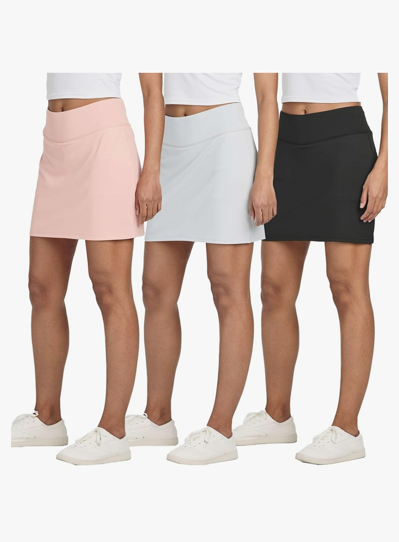 Real Essentials 3 Pack: Women's 16" Active Skort Skirt Pockets - Running Tennis Golf Gym Size L