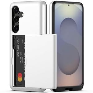 Nvollnoe for Samsung Galaxy S25 Case with Card Holder Dual Layer Heavy Duty Protective Case Hidden Card Slot Slim Wallet Cover for Samsung S25 6.2''(White)
