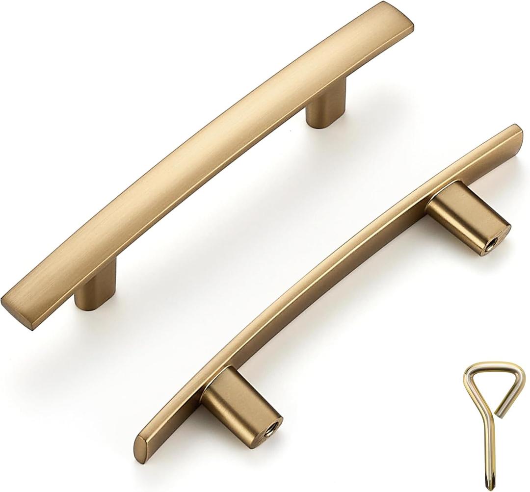 Ravinte 40 Pack Solid 3 Inch Hole Center Cruved Bar Cabinet Handles 5-3/16 Length Kitchen Cabinet Pulls Black Drawer Pulls Kitchen Hardware Champagne Bronze Dresser Pulls for Cupboard