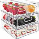 Mano Fridge Drawer Pull Out Stackable Bins with Handle Clear Refrigerator Drawers Organizer Food Storage Container Box with Dividers Plastic Produce Saver for Pantry, Cabinet, Kitchen, Clothes（4Pack) 2*3L+2*6L