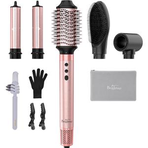 Brightup 5 in 1 Air Styler, 1400W High Speed Hair Dryer Brush, Professional Automatic Hair Curler with Cool Shot Button, 800 Million Ionic, No Heat Damage, with Travel Bag