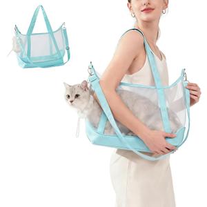 Visible Comfort Cat Sling Carrier for Small Cats 3-8lb,Mesh Dog Sling for Small Dogs and Cats-Light & Breathable Cat Carrier Pouch,Soft Puppy Purse with Adjustable Shoulder Strap(Mint Green)