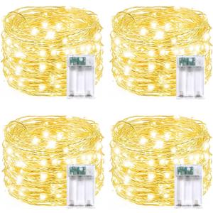 4 Pack 60 LED Fairy Lights Battery Operated with Timer, 20FT Waterproof Twinkle Lights Indoor Outdoor, Cuttable String Lights for Bedroom, Wedding, DIY, Centerpiece, Christmas Decorations (Warm White) (4PK60LED)