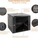 Tecmojo 9U Wall Mount Server Cabinet IT Network Rack Enclosure Lockable Door and Side Panels Black,Cooling Fan, Glass Door, 17.7inch Depth,for 19 IT Equipment, A/V Devices