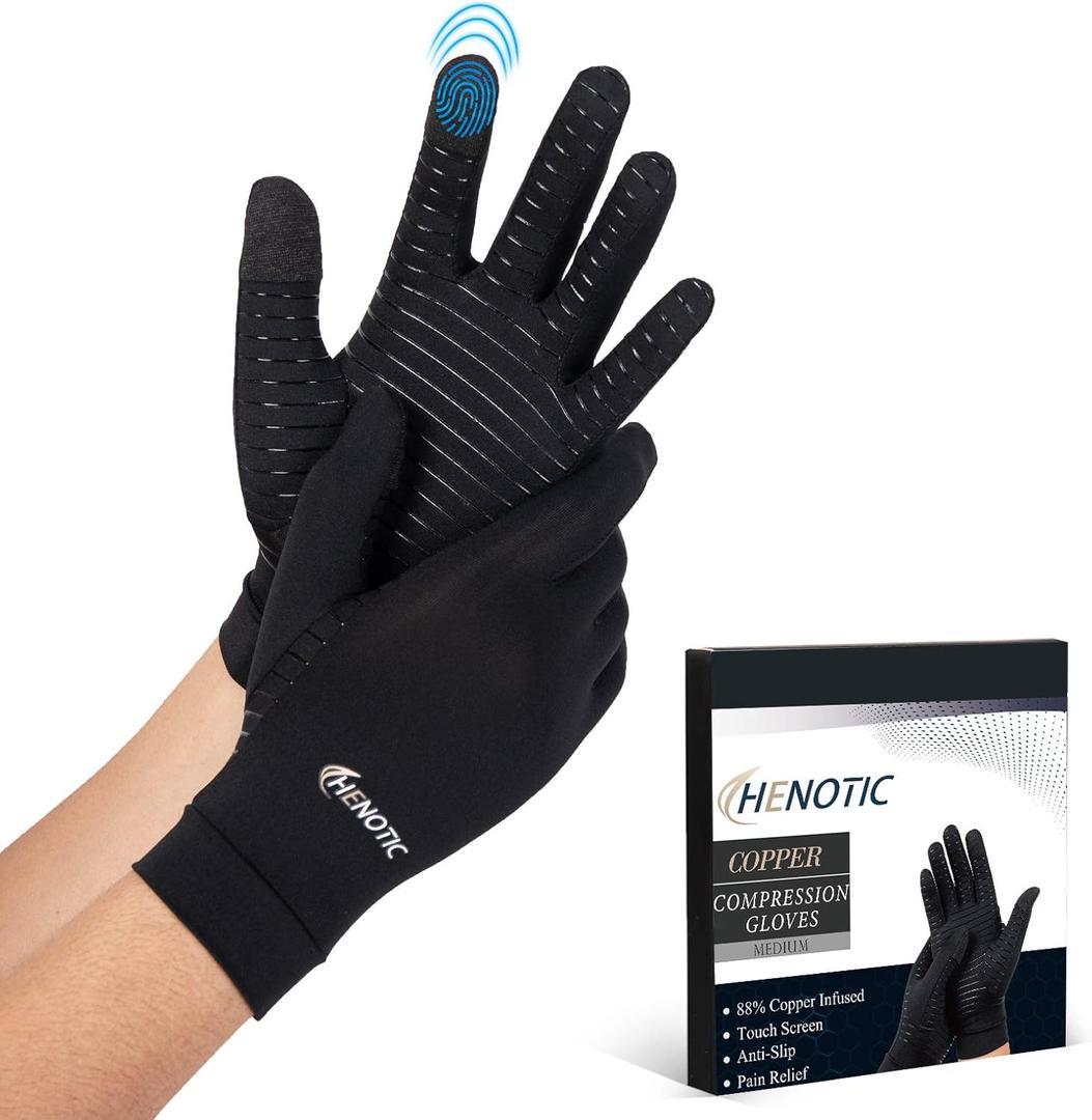 Copper Arthritis Gloves for Women Men, Touch Screen Anti-Slip Arthritis Compression Gloves for Relieving Carpal Tunnel Aches, Rheumatoid Pains, Joint Swell (Medium: 2 3/5''-3 1/8'', One Pair)