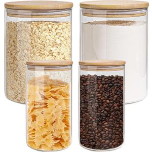 Glass Storage Jars Set Elegant Containers with Airtight Bamboo Lids, Perfect for Kitchen Organization - Flour, Rice, Pasta, Sugar, Coffee Beans (2 packs(37oz) / 2 packs(111oz))