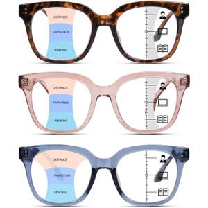 ZESAKER Progressive Multifocus Reading Glasses for Women Men Oversized Anti Blue Light Blocking Readers Square Eyeglasses (Tortoise+ Blue+ Light Brown, 1.5)