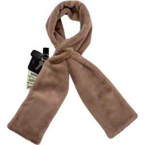 Faux Fur Scarf With Hidden Zipper Pocket, Soft Cozy Warm Pocket Scarf for Hands-Free Storage Phone