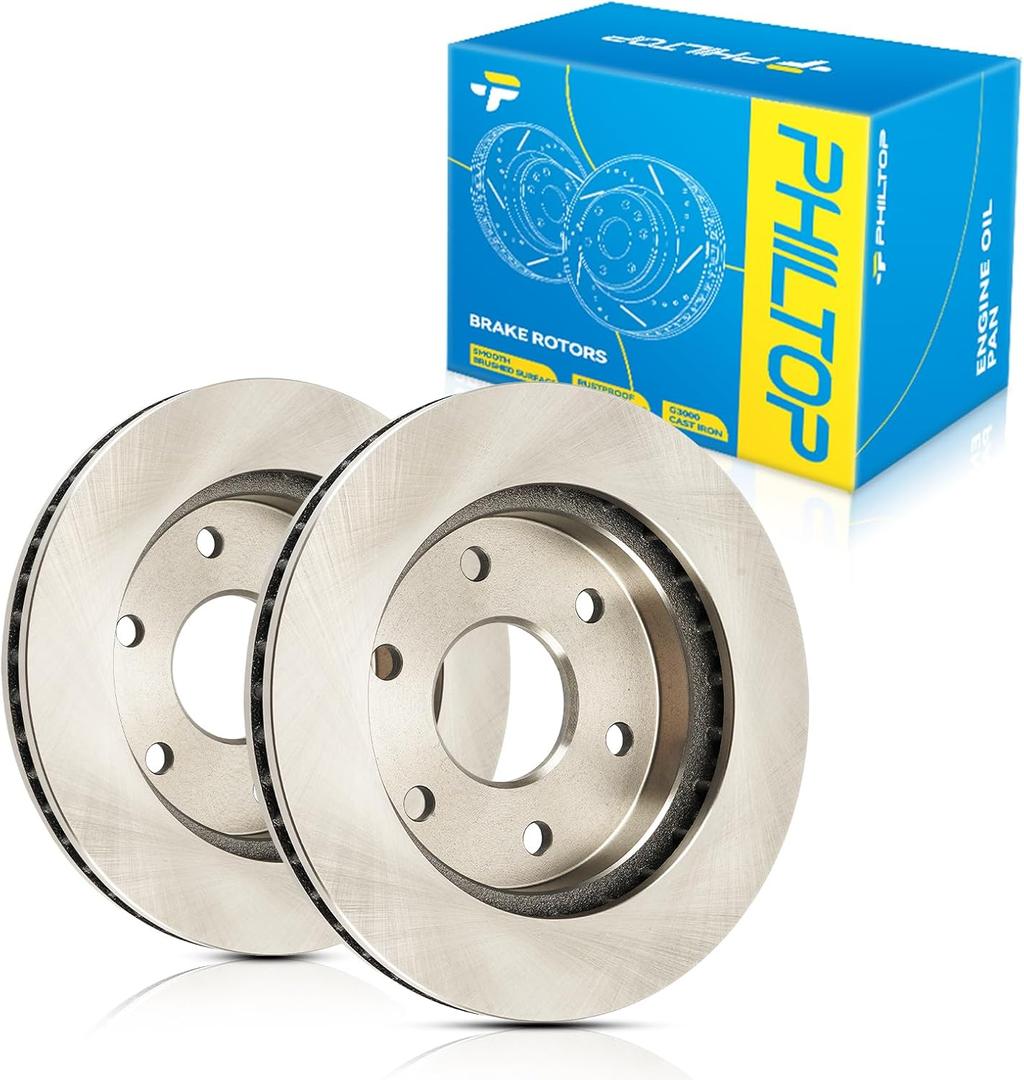 PHILTOP Front Drilled & Slotted Brake Rotors for Buick 2000-2005 LeSabre, Chevrolet 2000-2005 Impala, Cadillac 1997-2005 DeVille | Zinc Coated Anti-Rust | OE Replacement Brake Rotors Pair # 55034