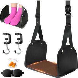 Foot Hammock for Plane Travel, Airplane Foot Rest, Flight Foot Sling with Extended Adjustment Strap, Portable Desk Foot Hammock, Wider Leg Hammock Under Desk - Travel Essentials to Relax Your Feet (Black)
