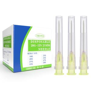 100 Pack 20 Gauge 1 Inch Disposable Needle with Cap for Lab Dispensing Accessories, Individually Sealed